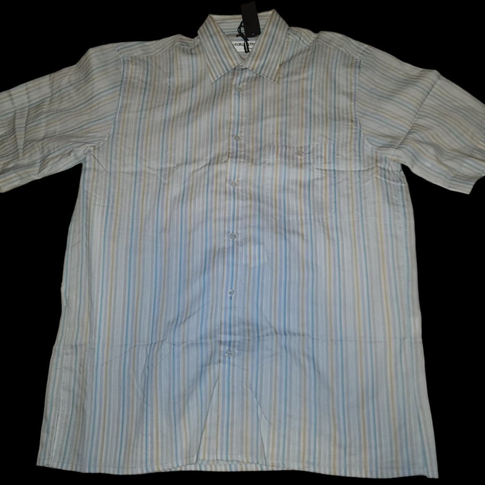 Georg Roth of Germany Classic Blue Striped Short-Sleeve Button-Up Shirt Size XXL
